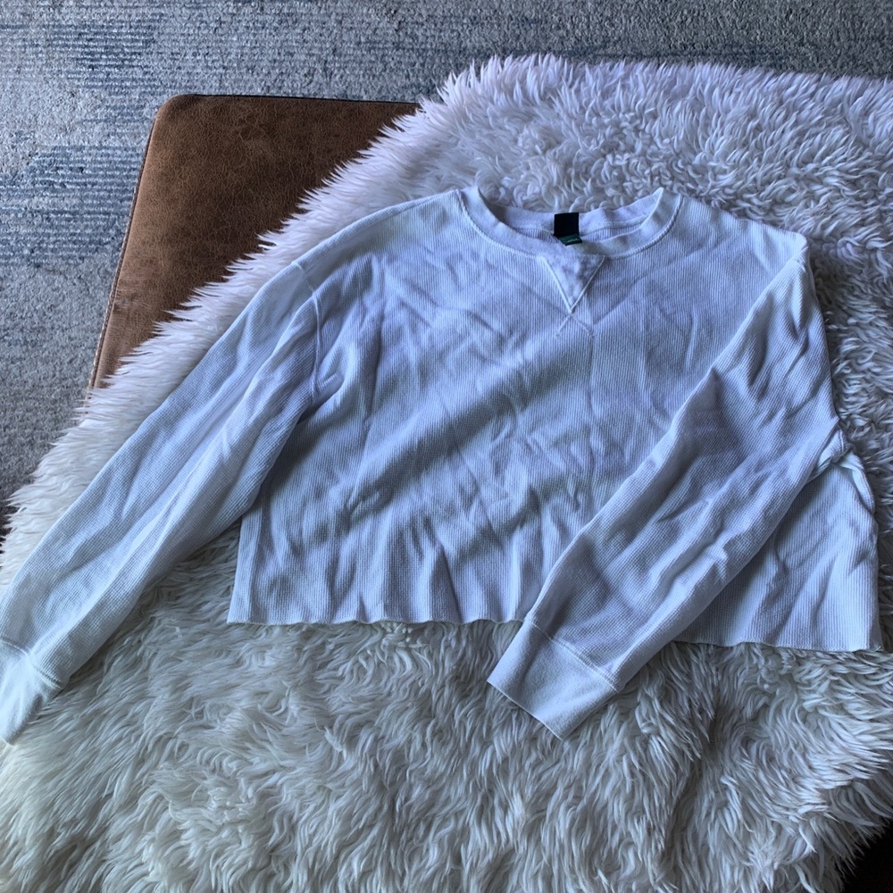 Cropped Waffle Knit Long Sleeved Top